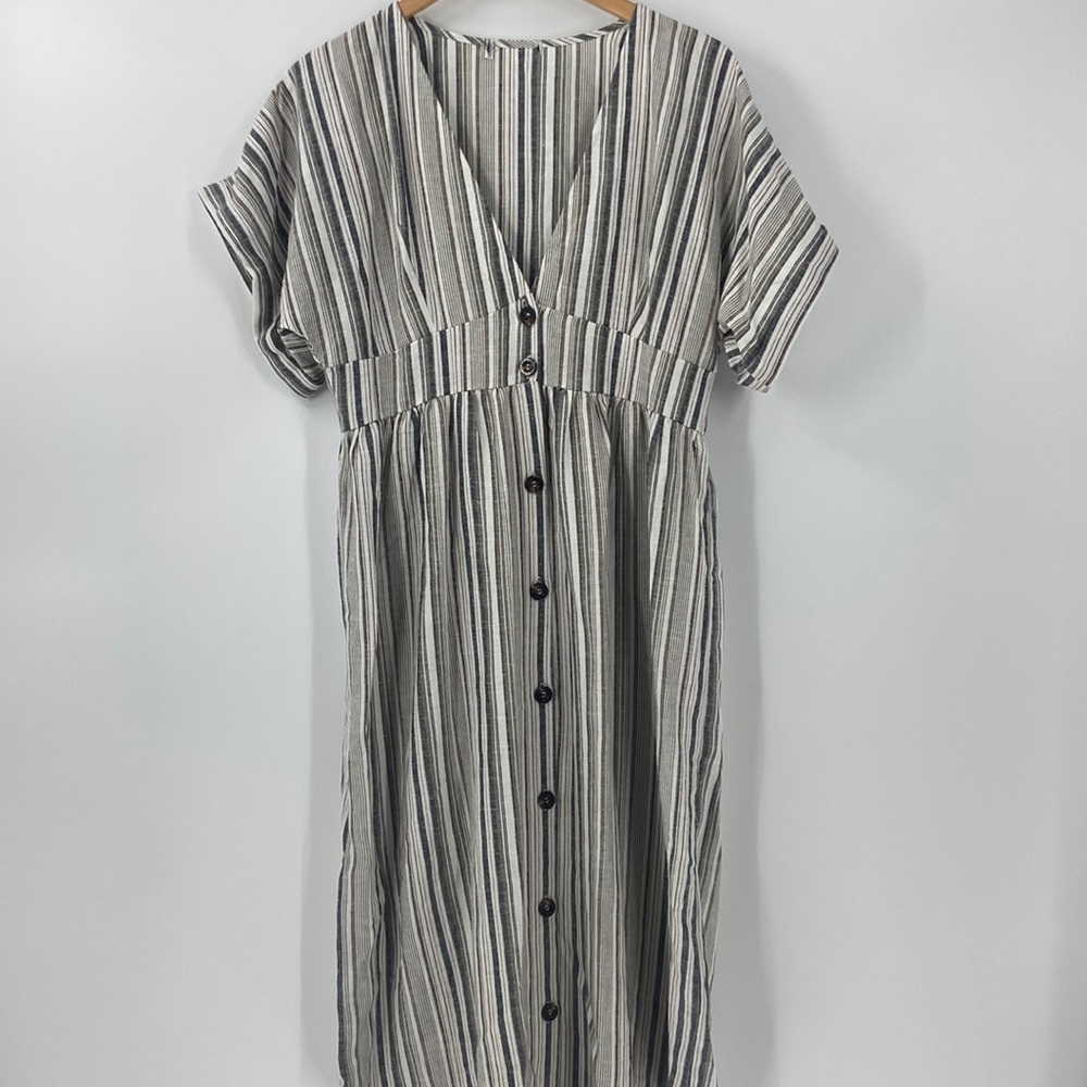 Linen blend sandy beach colors midi relaxed fit dress spring summer Small - Picture 10 of 10